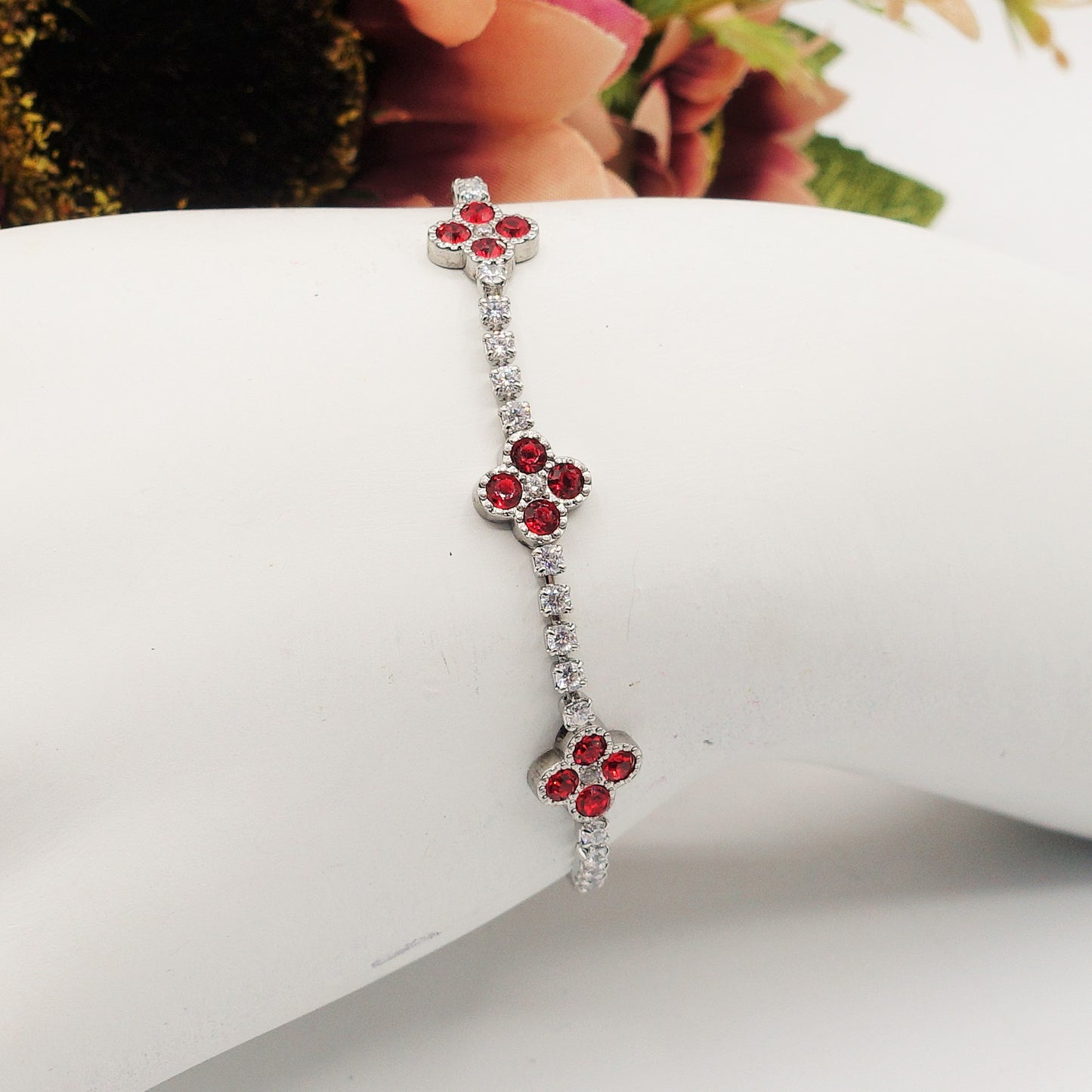 DAHLIA ~ ACCIAIO INOSSIDABILE - Bracciale tennis in cubic zirconia con fiori