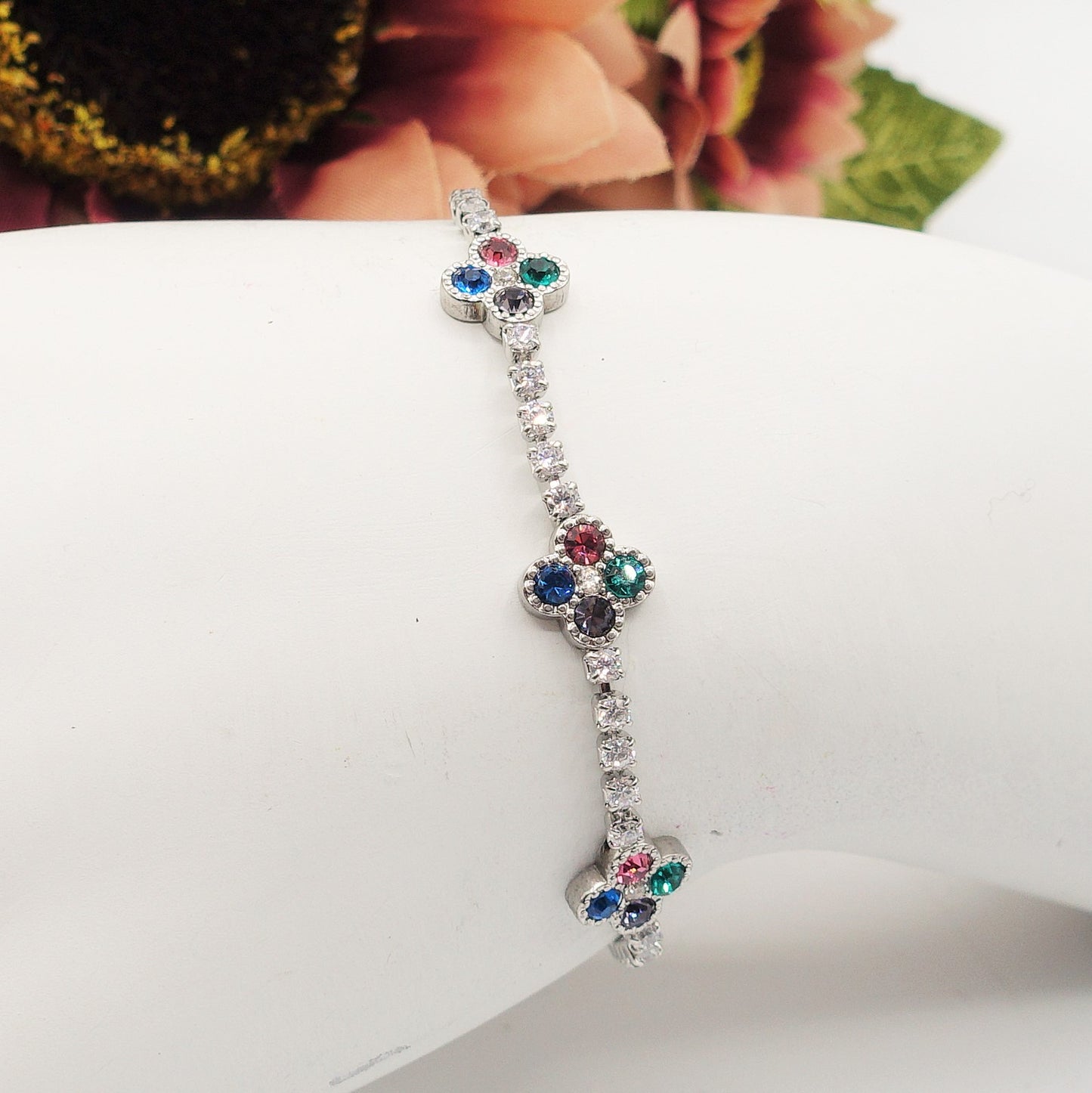 DAHLIA ~ ACCIAIO INOSSIDABILE - Bracciale tennis in cubic zirconia con fiori