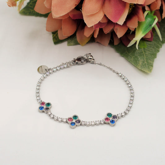 DAHLIA ~ ACCIAIO INOSSIDABILE - Bracciale tennis in cubic zirconia con fiori