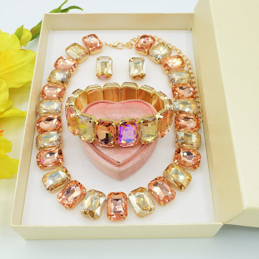 MARGOT Beige SET -Collier orecchini e bracciale con pietre sfaccettate