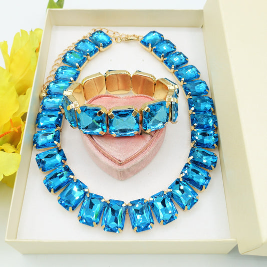 MARGOT SET - TURCHESE-COLLIER E BRACCIALE  con pietre sfaccettate - LUCE COLLECTION