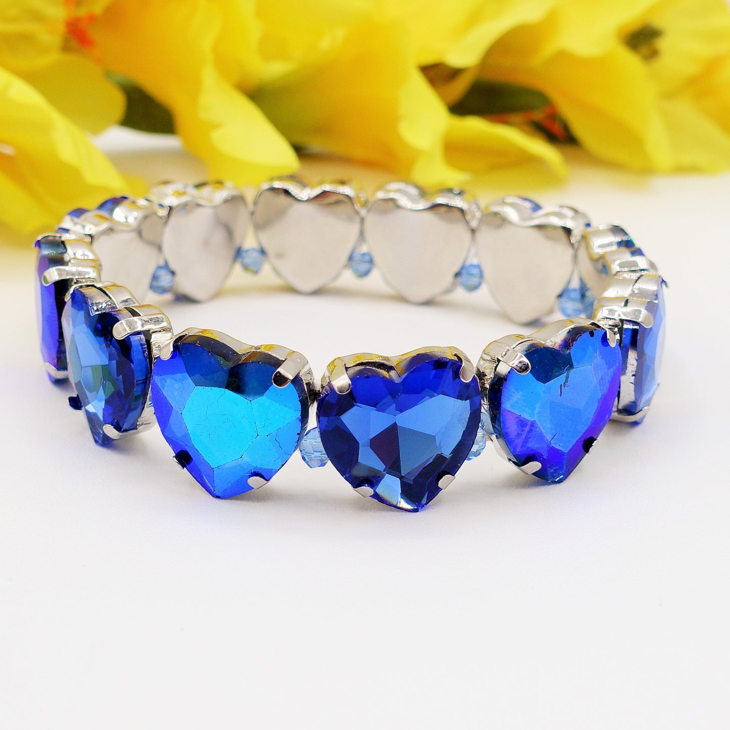 LUCE HEARTS- -Bracciale elasticizzato con pietre a cuore sfaccettate