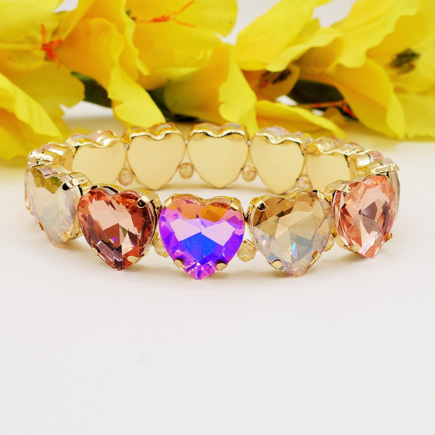 LUCE HEARTS- -Bracciale elasticizzato con pietre a cuore sfaccettate