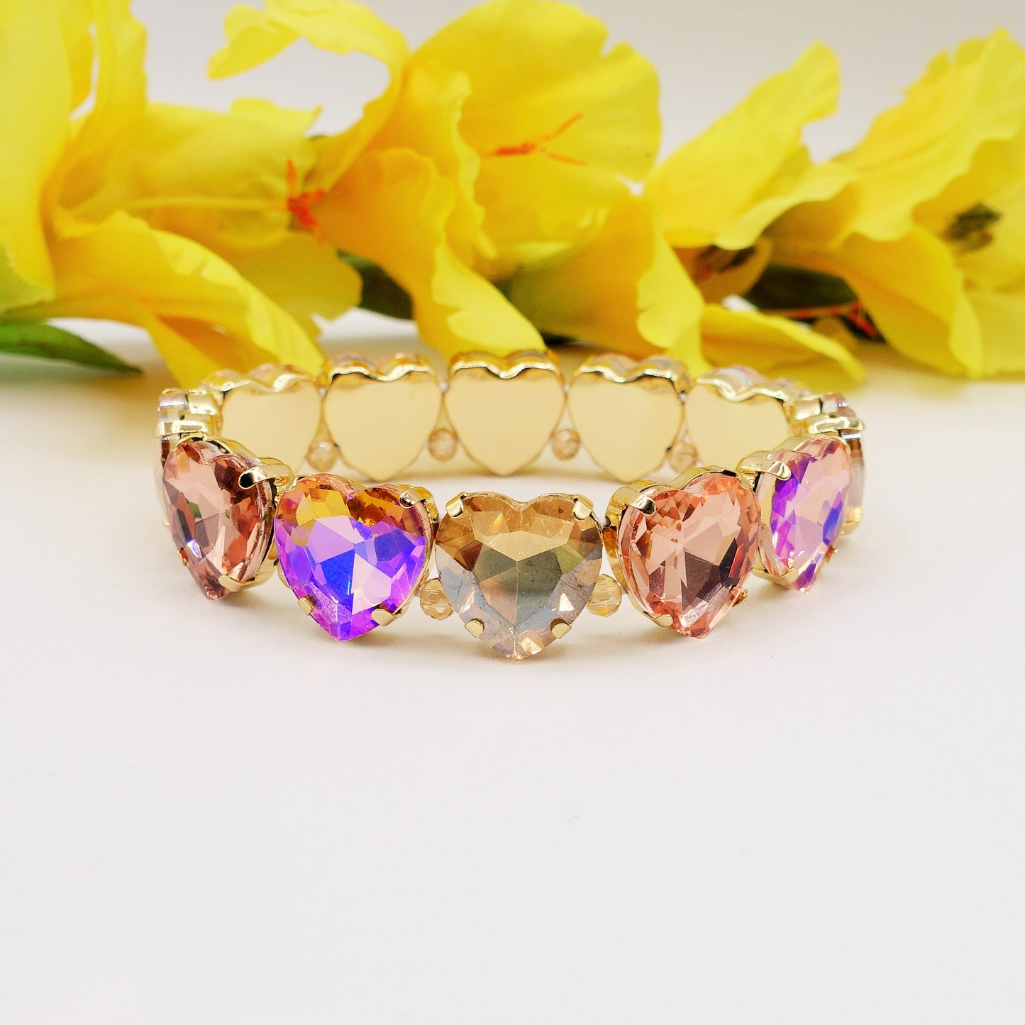 LUCE HEARTS- -Bracciale elasticizzato con pietre a cuore sfaccettate