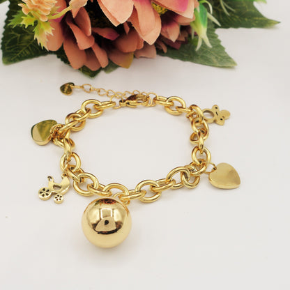 BABY ~ACCIAIO INOSSIDABILE - Bracciale con pallina chiama angeli e ciondoli nascita