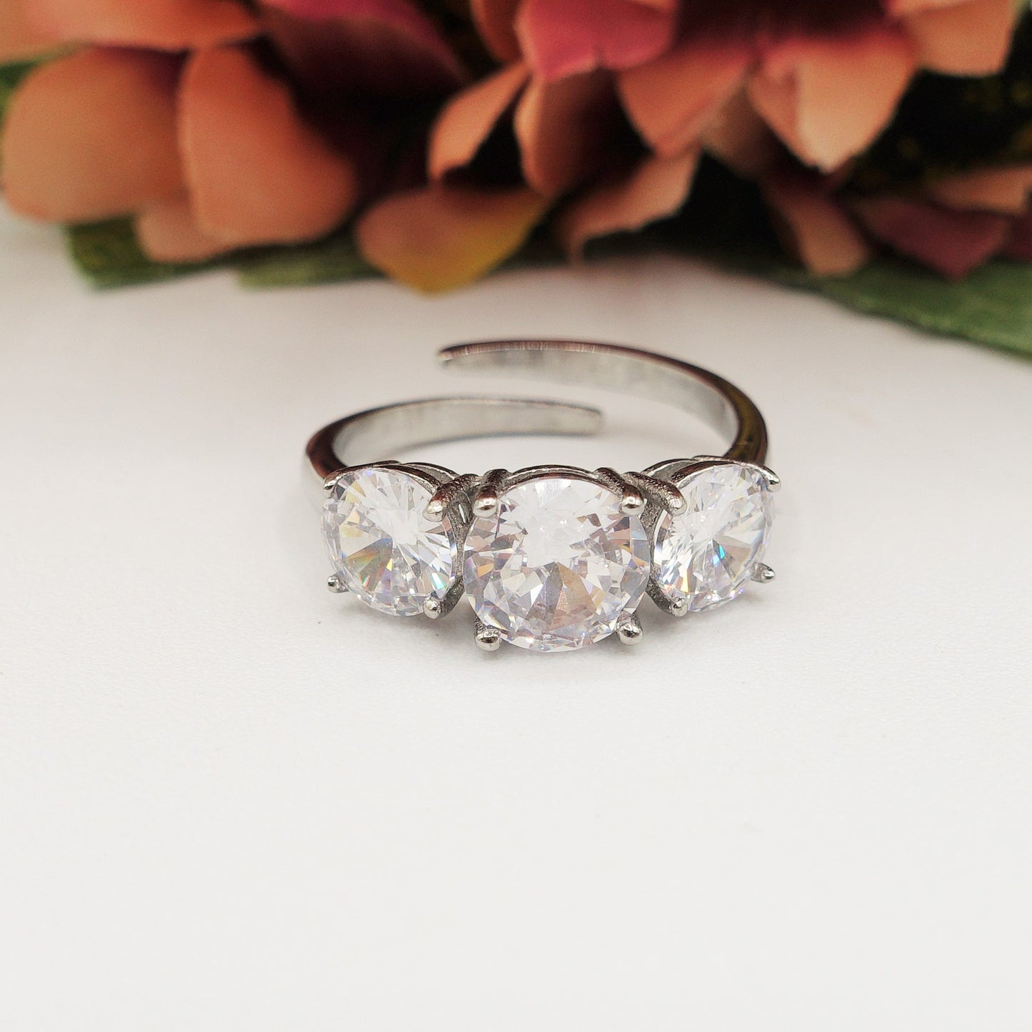 TRILOGY XL - Anello regolabile in ACCIAIO inossidabile con cubic zirconia