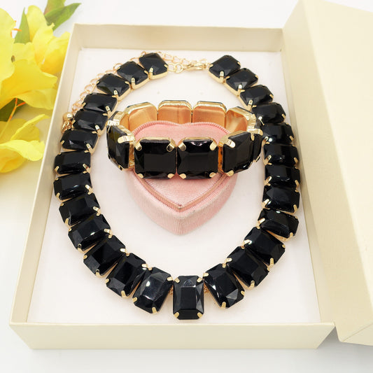MARGOT BLACK SET - Collier orecchini e bracciale con pietre sfaccettate