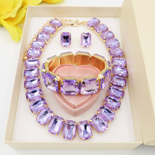 MARGOT LILAC SET - collier bracciale e orecchini con pietre sfaccettate