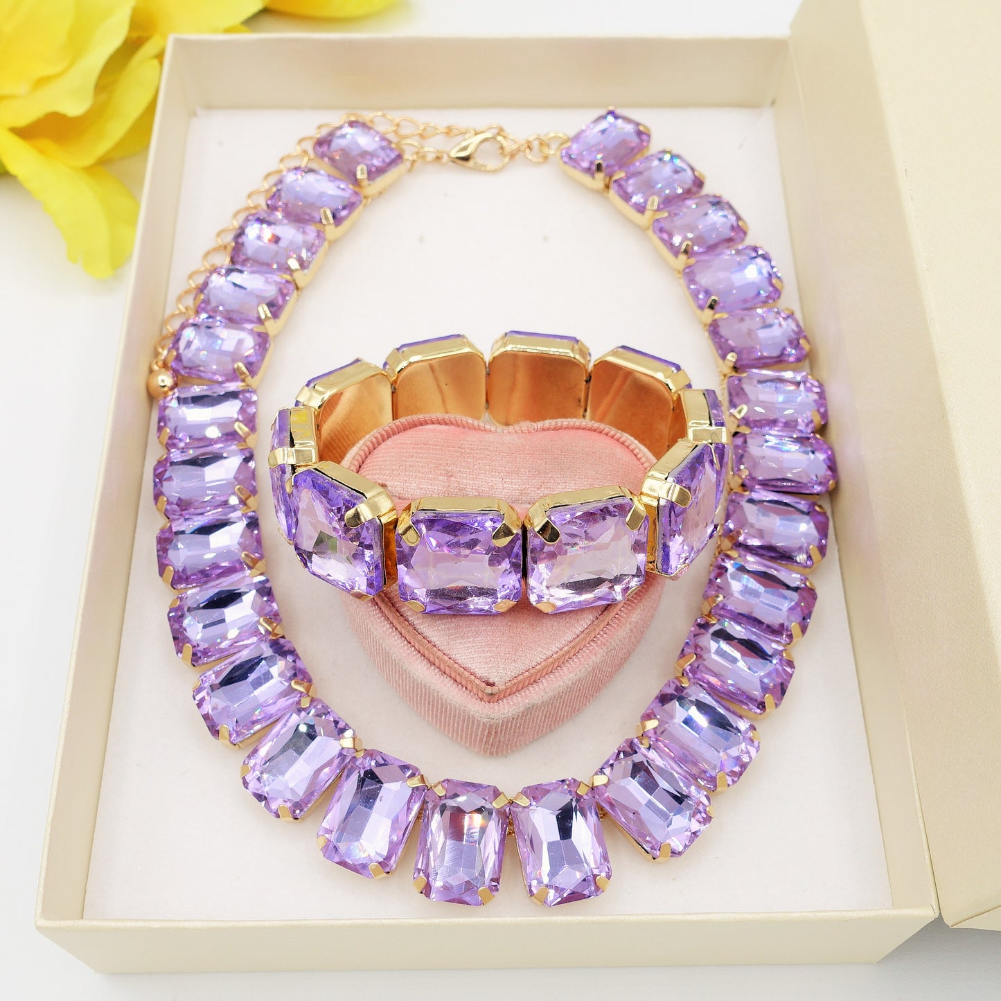 MARGOT LILAC SET - collier bracciale e orecchini con pietre sfaccettate