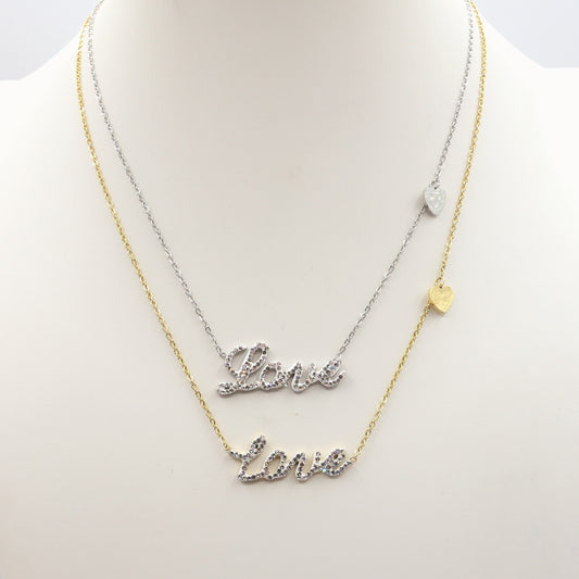 Collana LOVE ~ ACCIAIO INOSSIDABILE - Collana scritta corsiva in cubic zirconia
