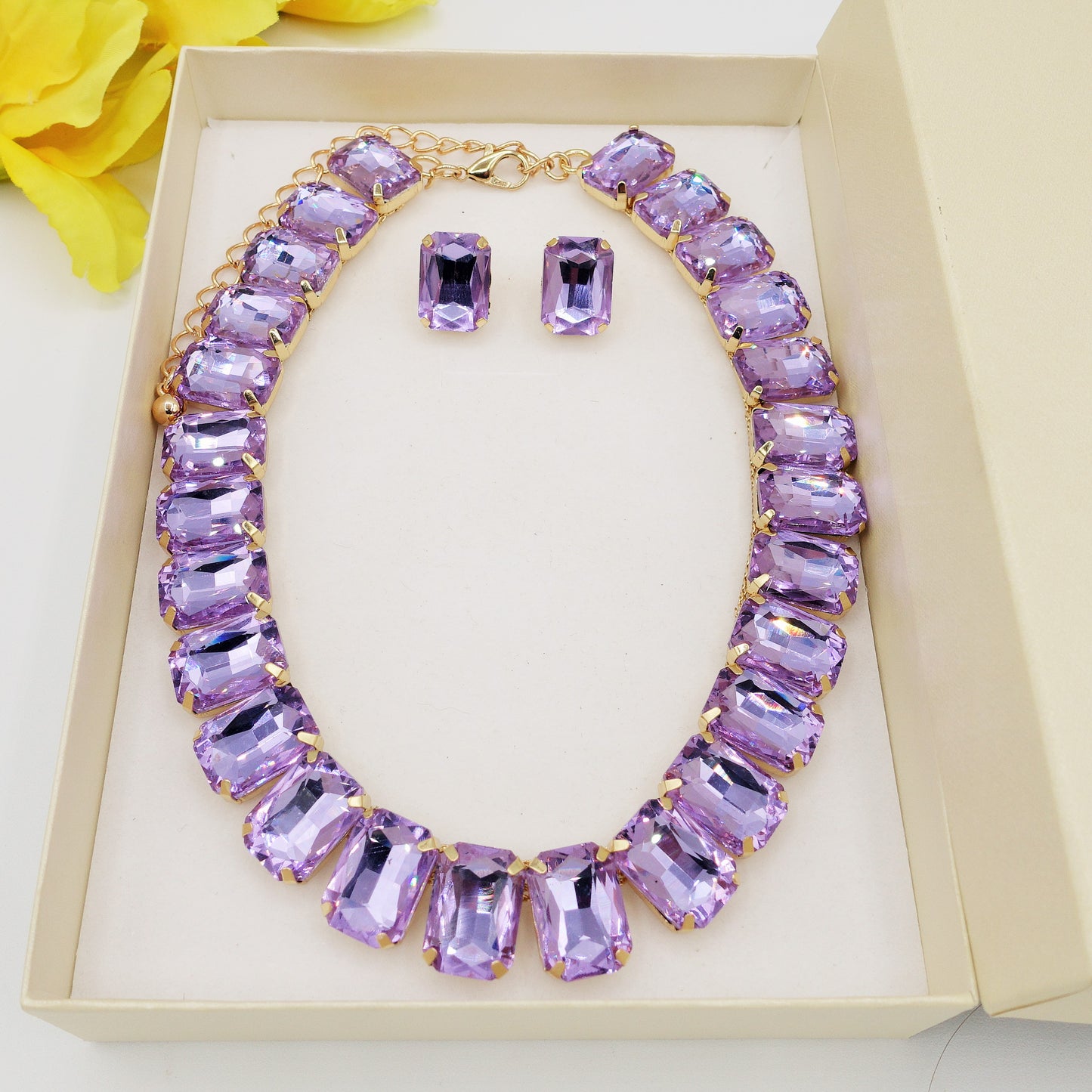 MARGOT LILAC SET - collier bracciale e orecchini con pietre sfaccettate