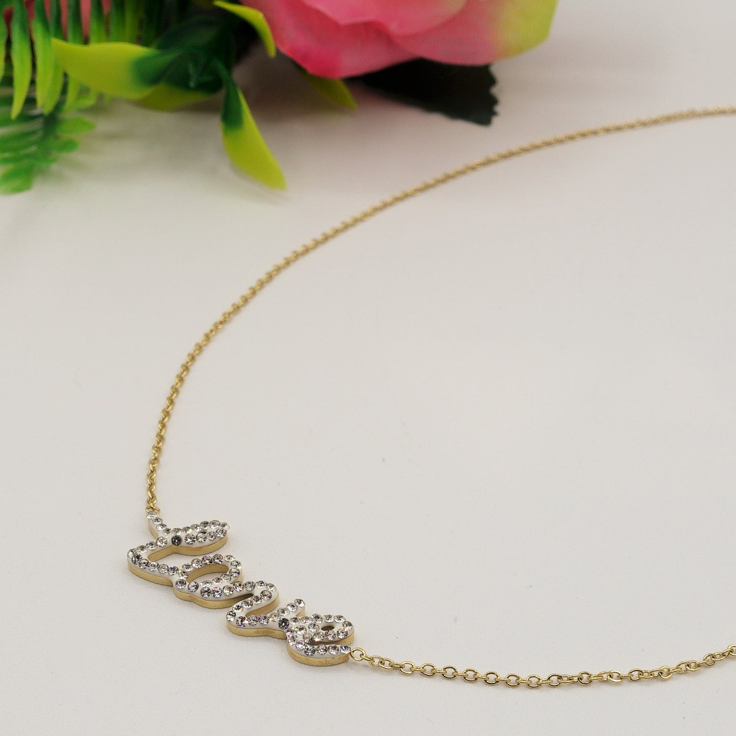 Collana LOVE ~ ACCIAIO INOSSIDABILE - Collana scritta corsiva in cubic zirconia
