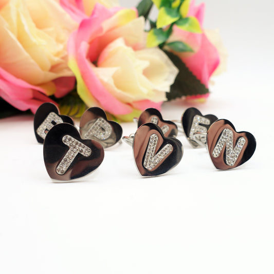 TAMARA ~ Anello INIZIALI in ACCIAIO inossidabile con cubic zirconia
