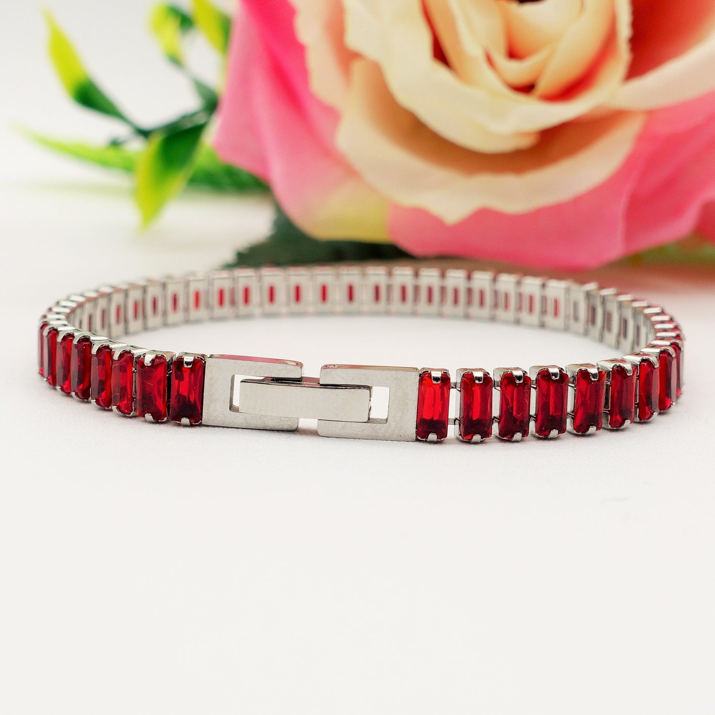 JULIANNE Red set - ACCIAIO INOSSIDABILE- set choker bracciale tennis e anello in cubic zirconia