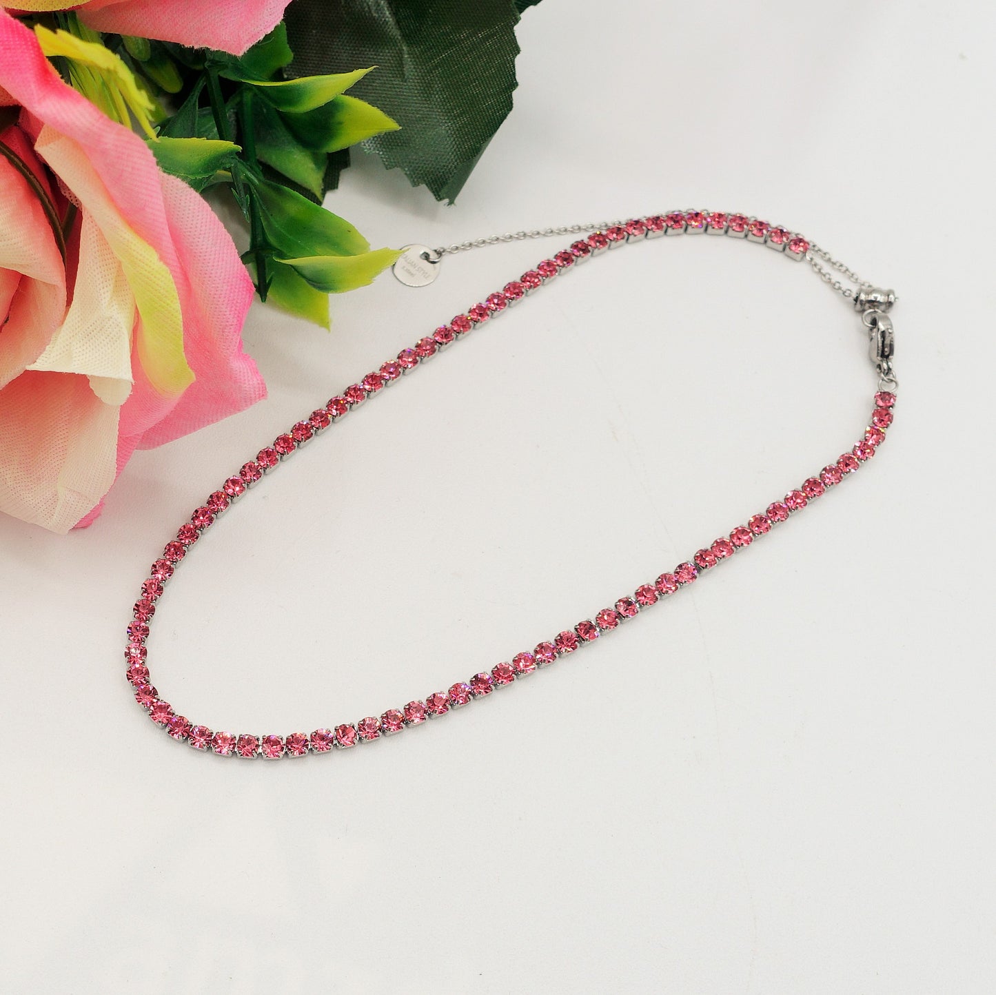 VEGAS ~ Tennis Choker girocollo in ACCIAIO INOSSIDABILE con cubic zirconia
