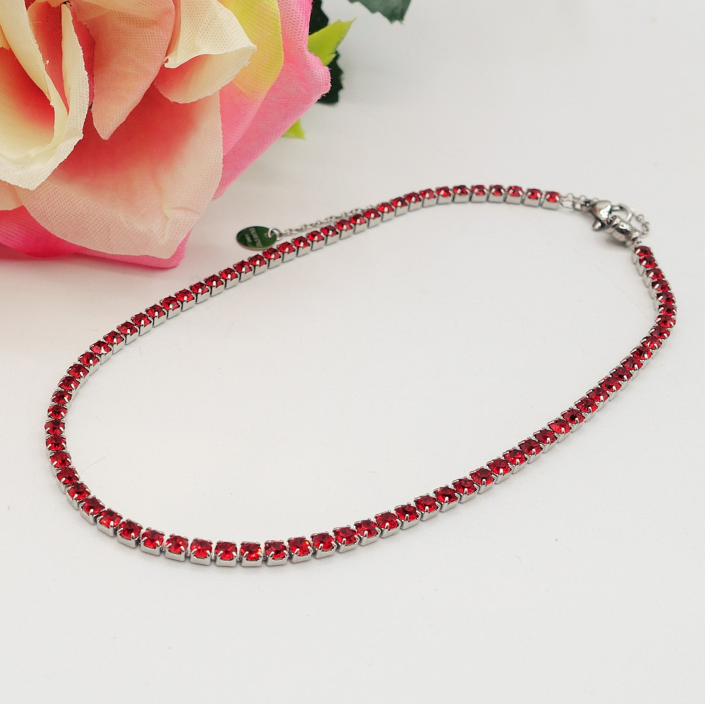 VEGAS ~ Tennis Choker girocollo in ACCIAIO INOSSIDABILE con cubic zirconia