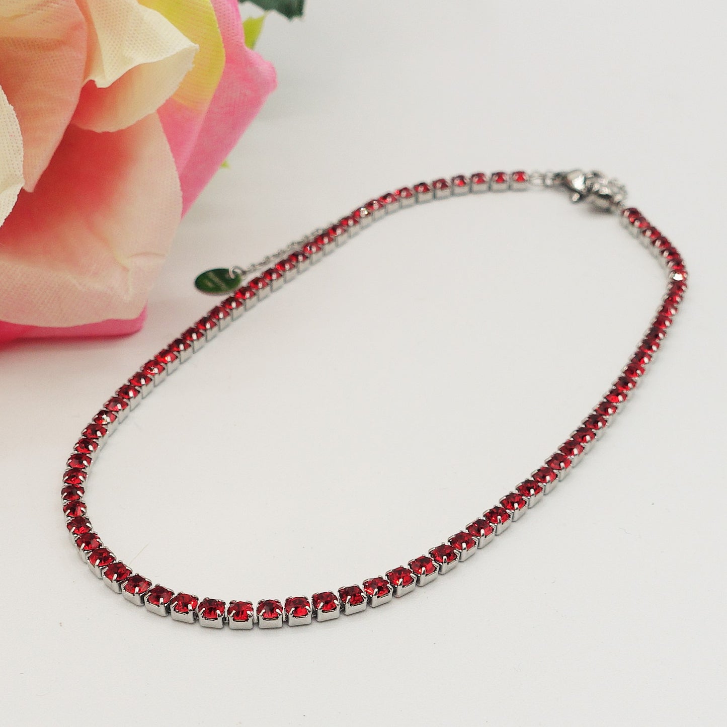 VEGAS ~ Tennis Choker girocollo in ACCIAIO INOSSIDABILE con cubic zirconia