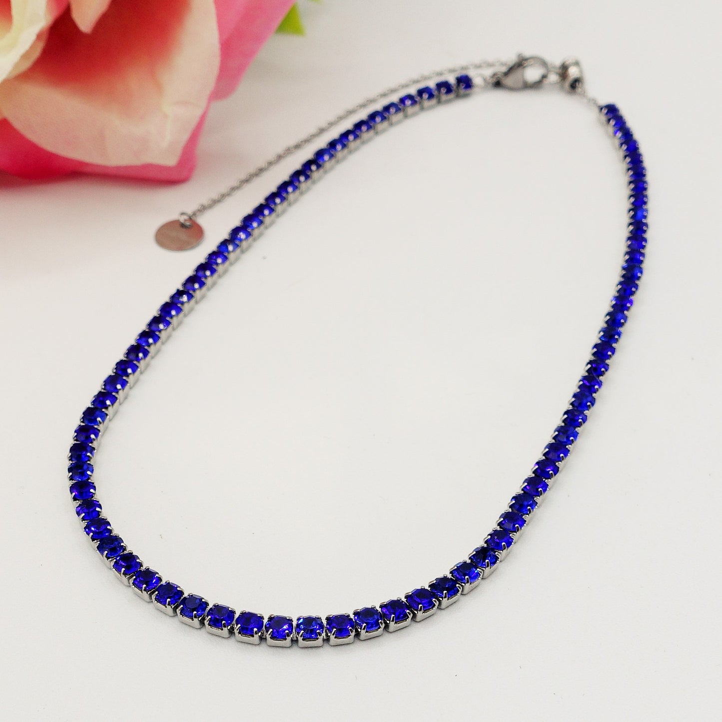 VEGAS ~ Tennis Choker girocollo in ACCIAIO INOSSIDABILE con cubic zirconia