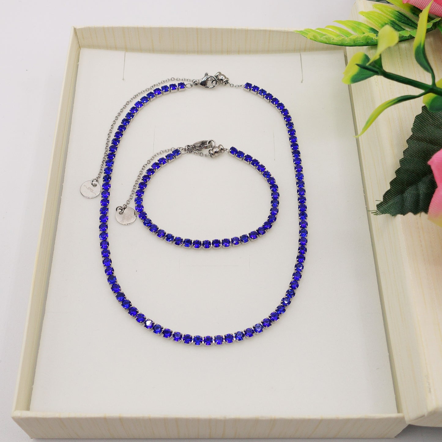 VEGAS SET colours - ACCIAIO INOSSIDABILE- set choker e bracciale tennis in cubic zirconia