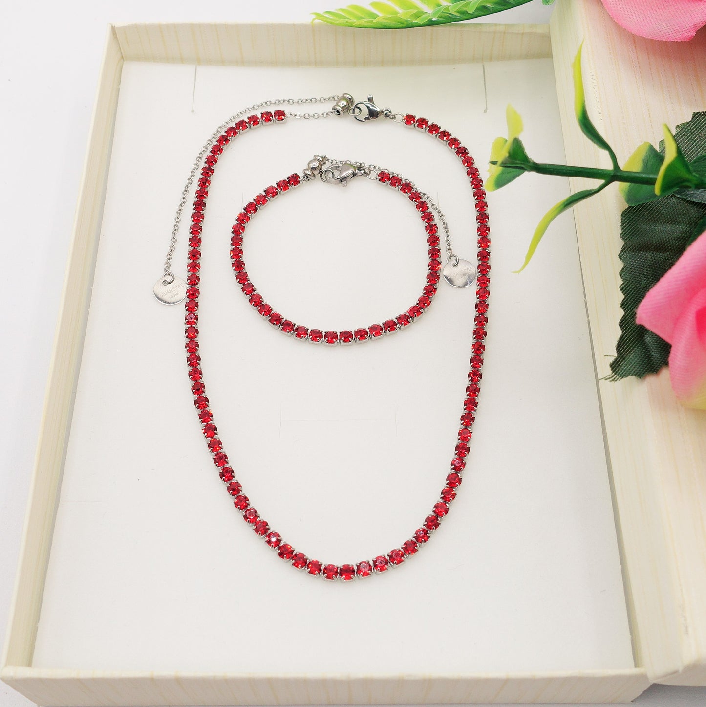 VEGAS SET colours - ACCIAIO INOSSIDABILE- set choker e bracciale tennis in cubic zirconia