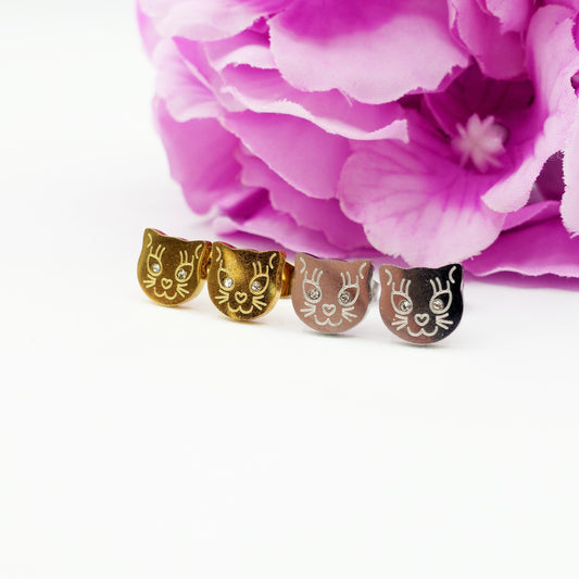 MEOW - ACCIAIO INOSSIDABILE ~ Orecchini bottone a forma gattino