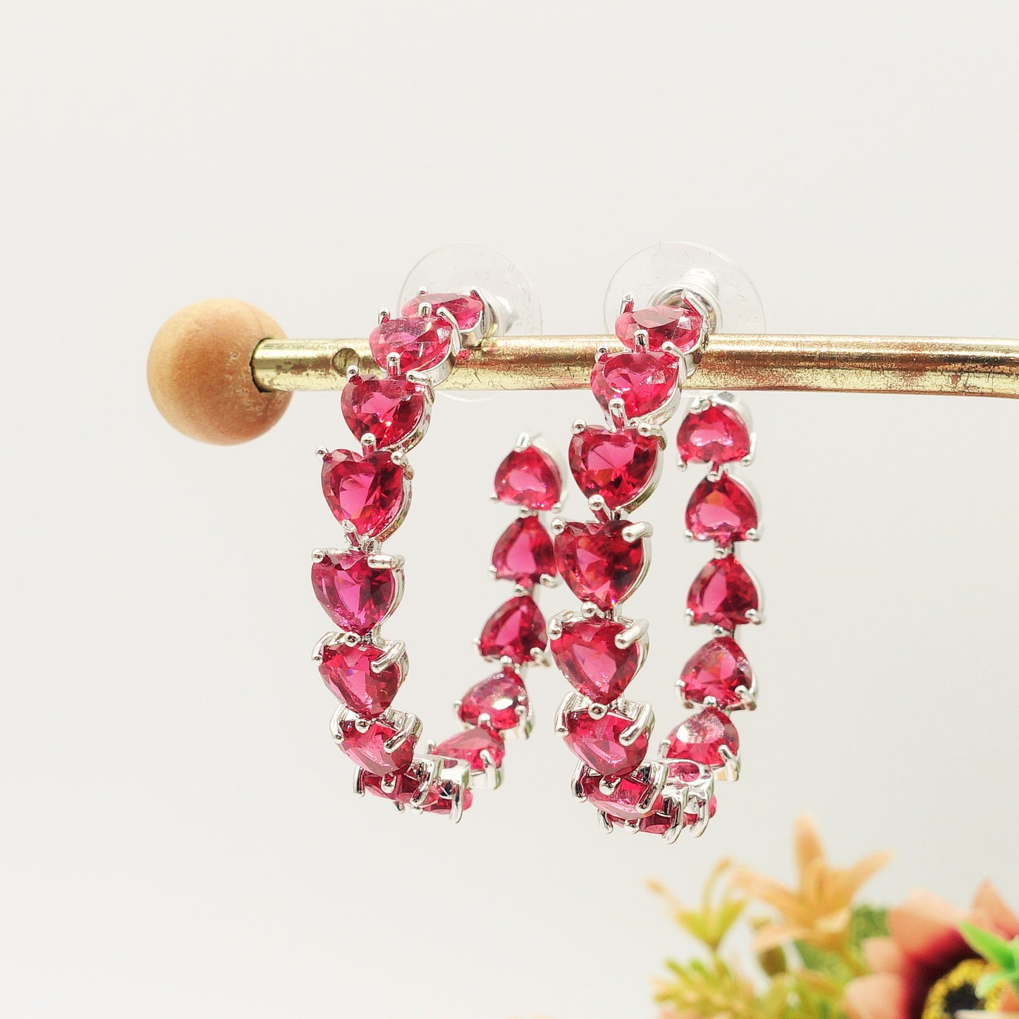 CHERIE RAINBOW - Big hoops xl- orecchini a cerchio con cubic zirconia a forma di cuore