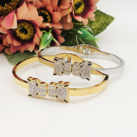 BAGHEERA DOUBLE ~ Bracciale con pantere in acciaio inossidabile