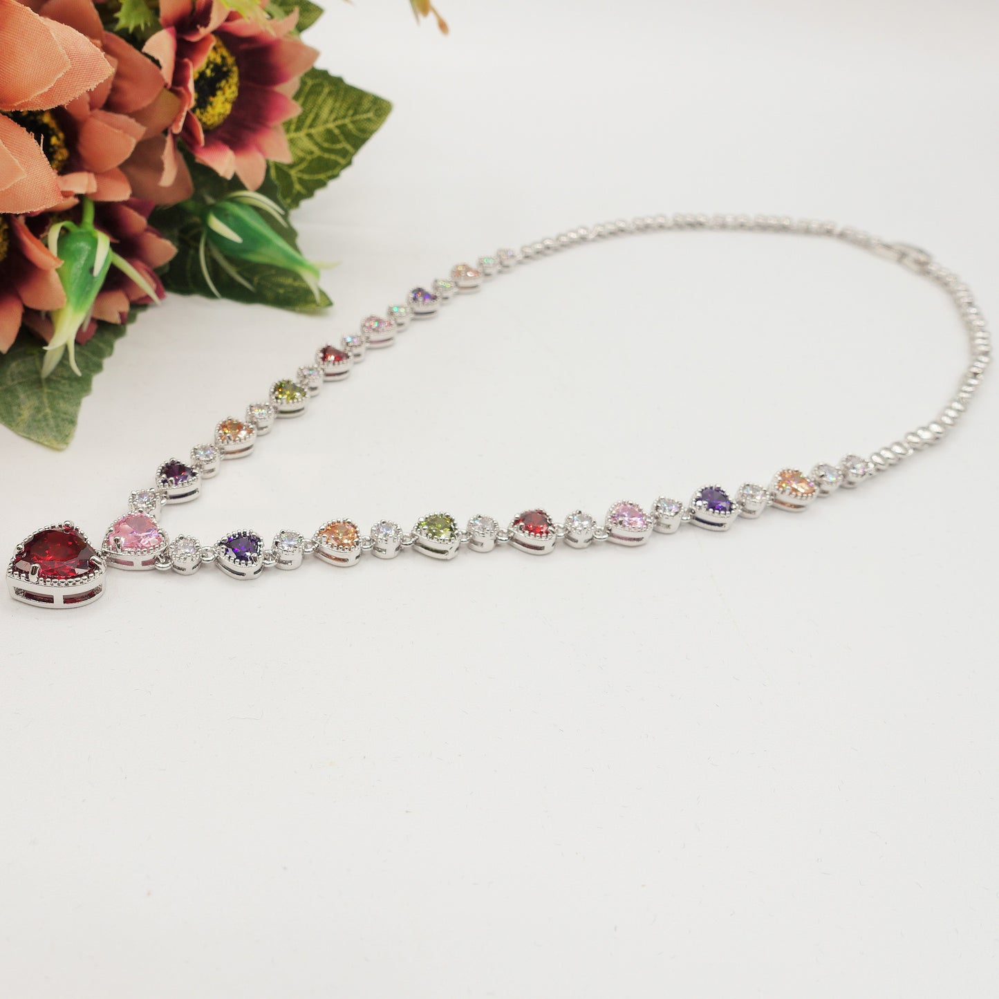 CARRIE Collier Tennis - Collana con Cubic Zirconia a forma di cuore