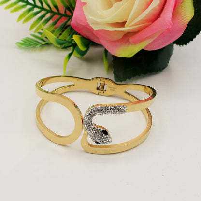 MAGNESIA ~ Acciaio Inossidabile - Bracciale doppio a serpente con cubic zirconia