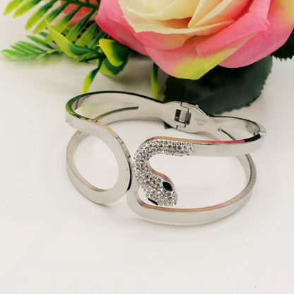 MAGNESIA ~ Acciaio Inossidabile - Bracciale doppio a serpente con cubic zirconia