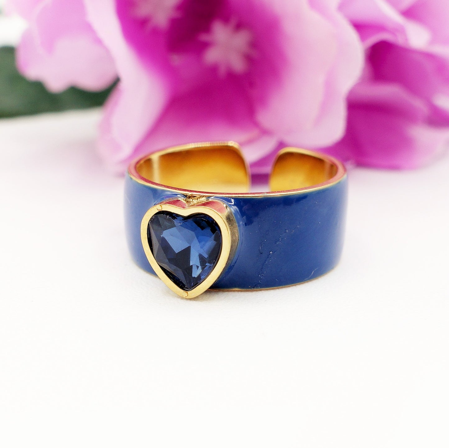BELLE ~anello regolabile in ACCIAIO INOSSIDABILE con zircone a cuore