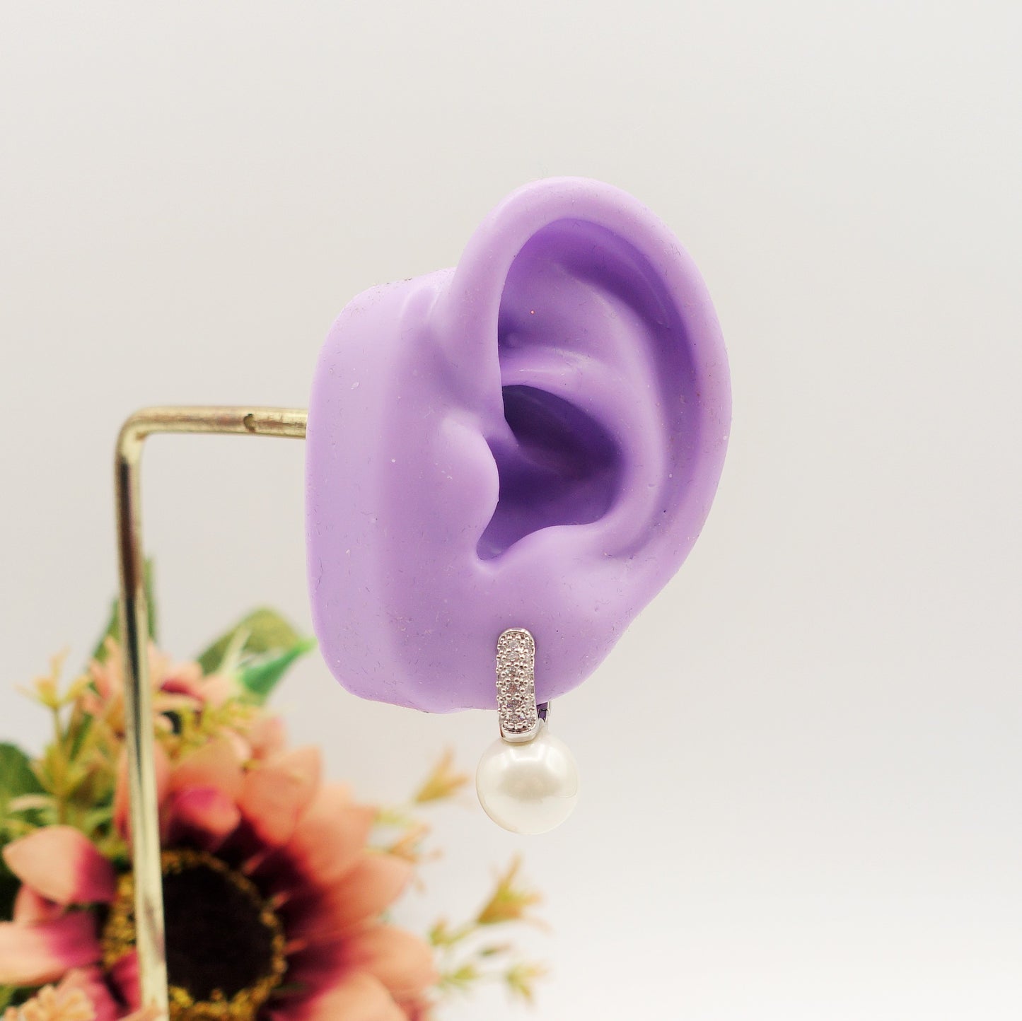 CELIA ~ orecchini mini cerchi BOMBè con cubic zirconia  e perla