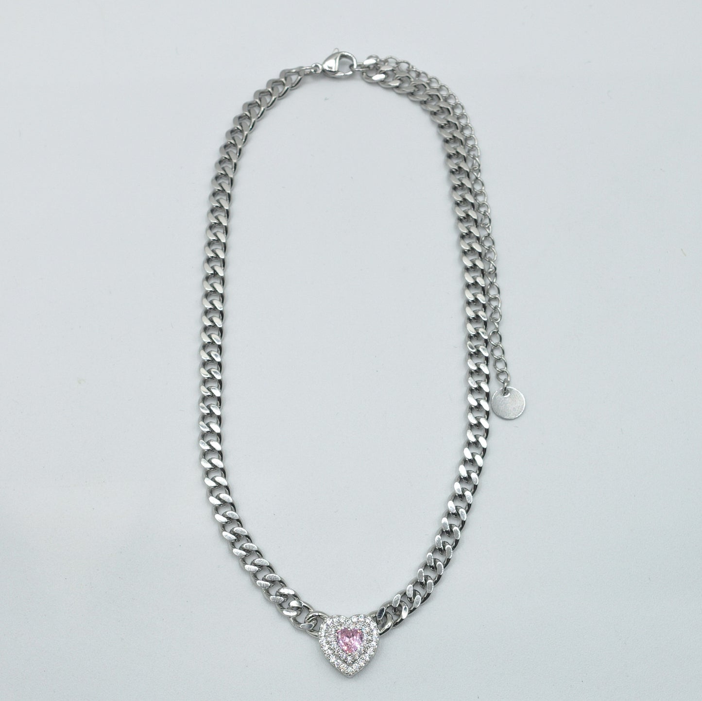 JASMINE ~ ACCIAIO INOSSIDABILE - collana choker in catena con Cubic zirconia a forma di cuore