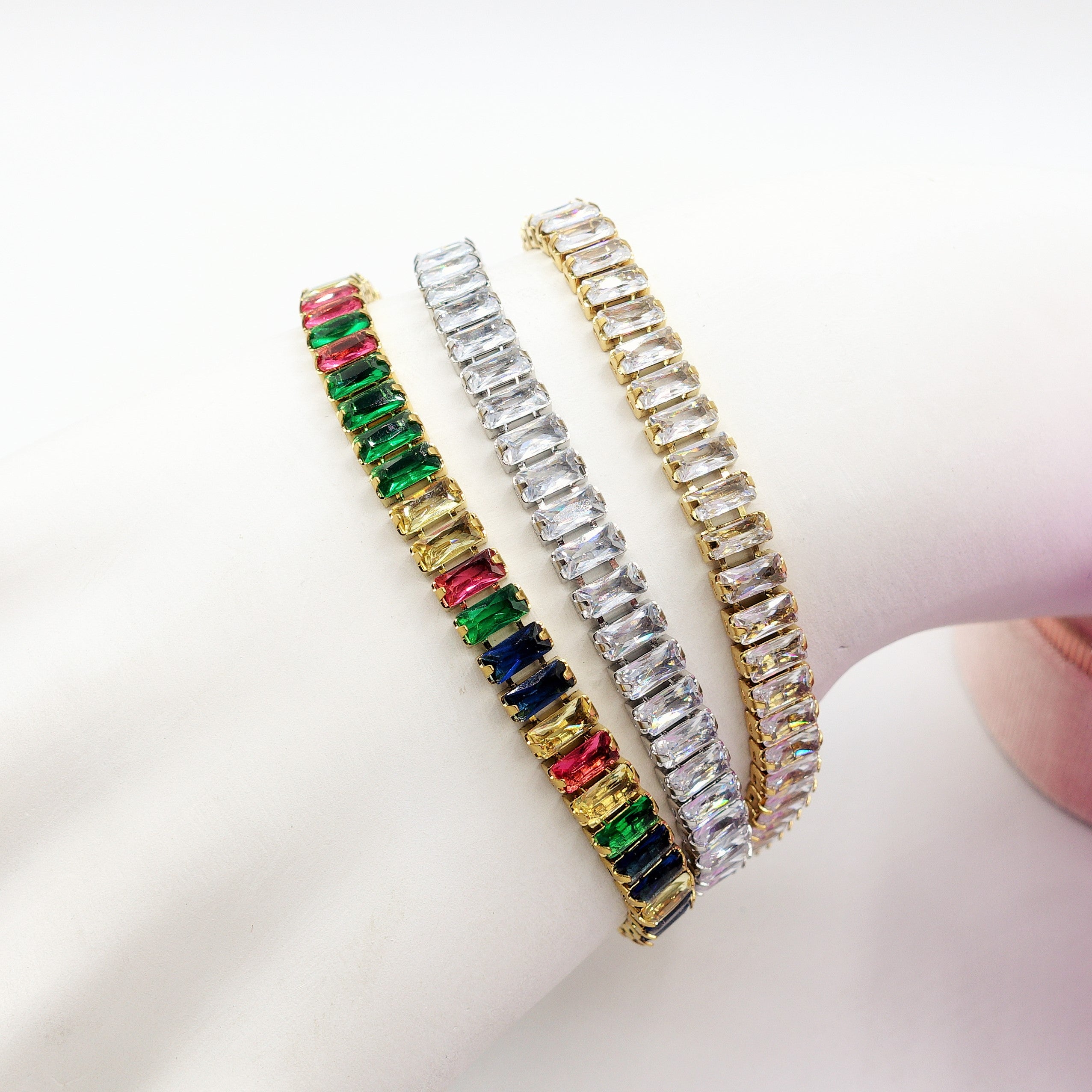 LUCA BARRA BRACCIALE TENNIS DONNA IN ACCIAIO IP GOLD CON CRISTALLI BIANCHI - Foto 9