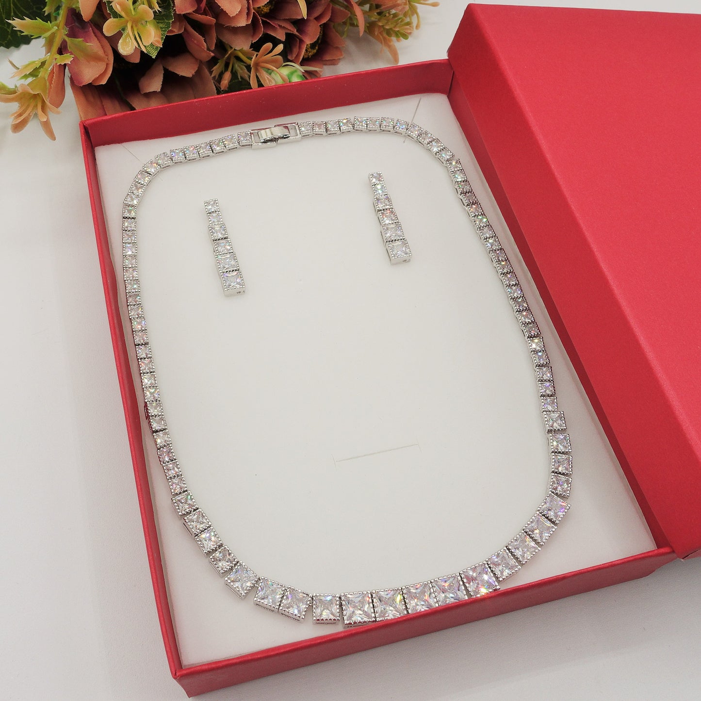 DEANNA SET Collier Tennis - Collana  e orecchini con Cubic Zirconia a forma di cuore