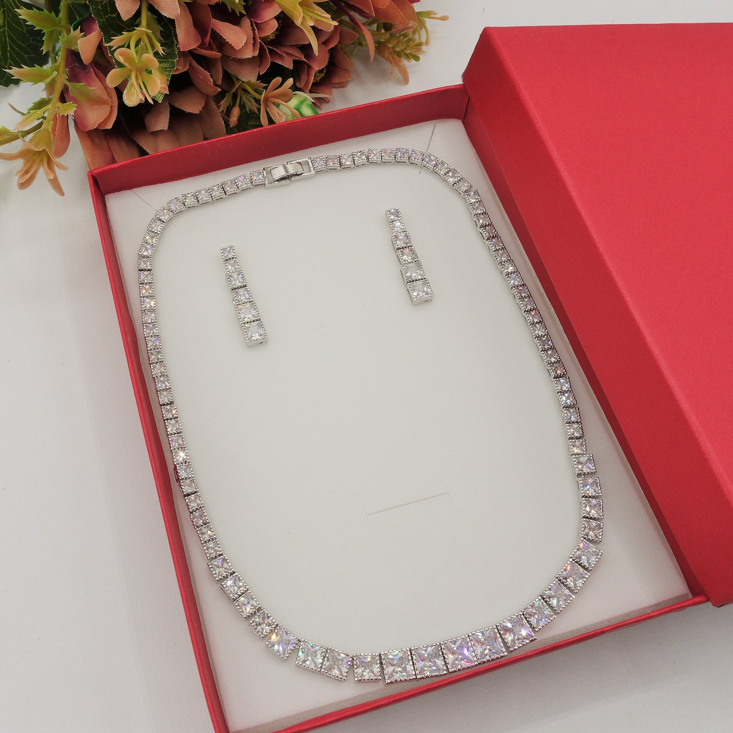DEANNA SET Collier Tennis - Collana  e orecchini con Cubic Zirconia a forma di cuore