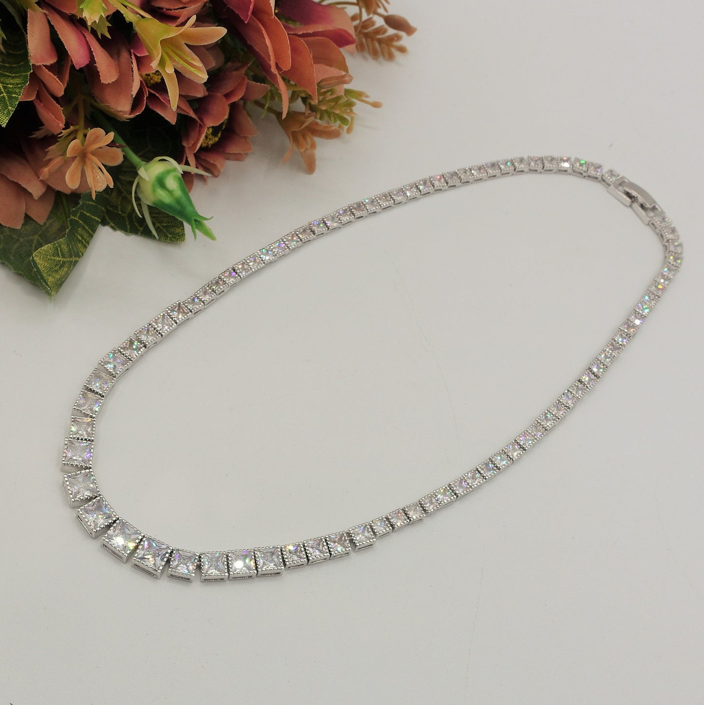 DEANNA SET Collier Tennis - Collana  e orecchini con Cubic Zirconia a forma di cuore
