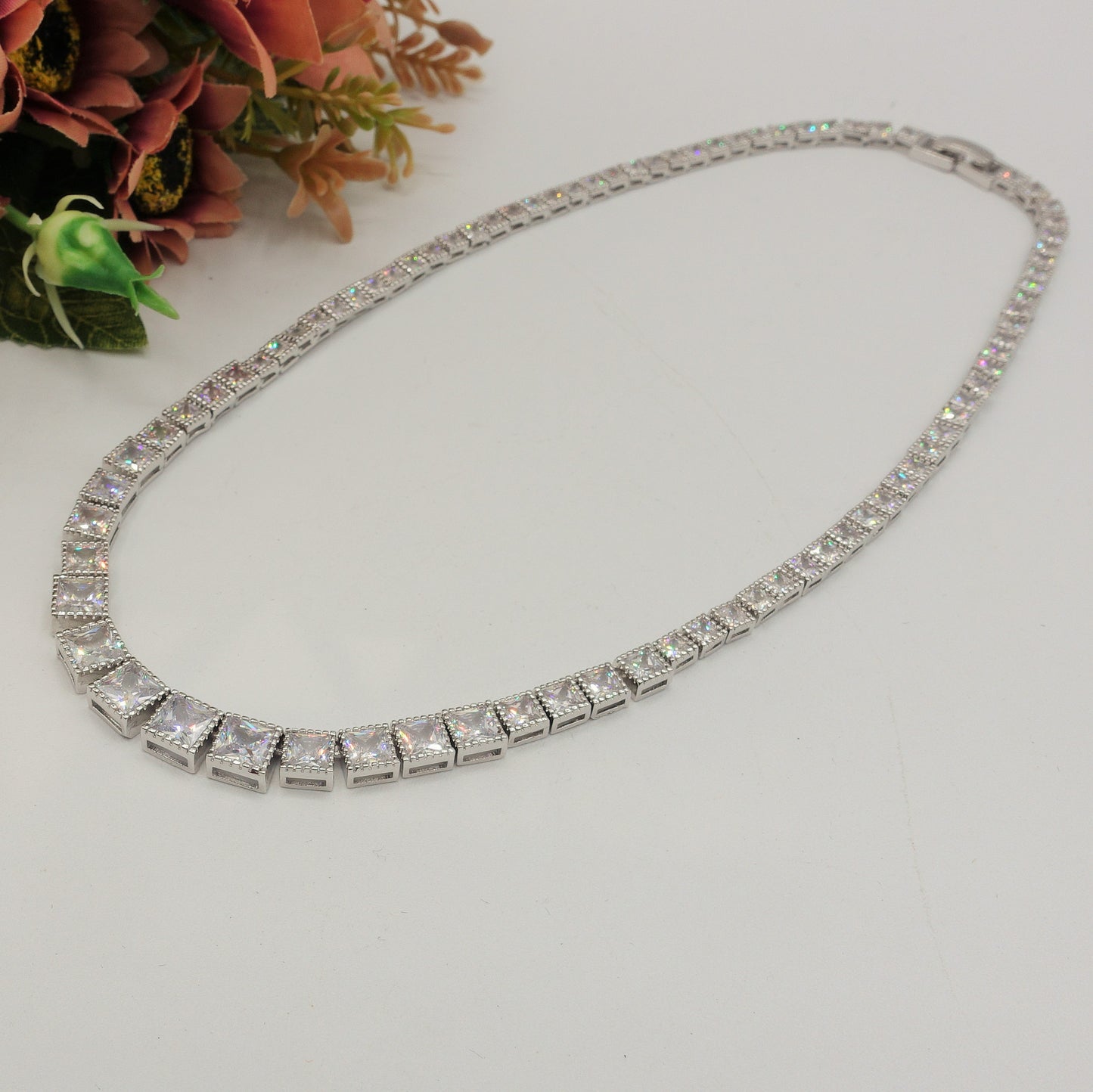 DEANNA SET Collier Tennis - Collana  e orecchini con Cubic Zirconia a forma di cuore