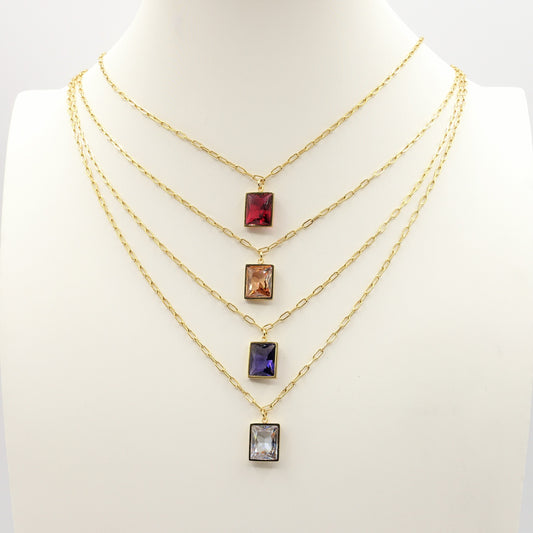 AGATA - ACCIAIO INOSSIDABILE- collana con pendente pietra in cubic zirconia