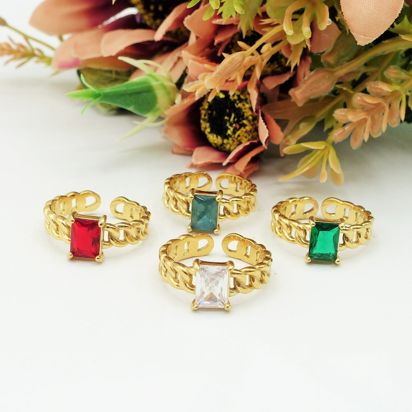 ESMERALDA ~ Anello regolabile in ACCIAIO INOSSIDABILE con pietra