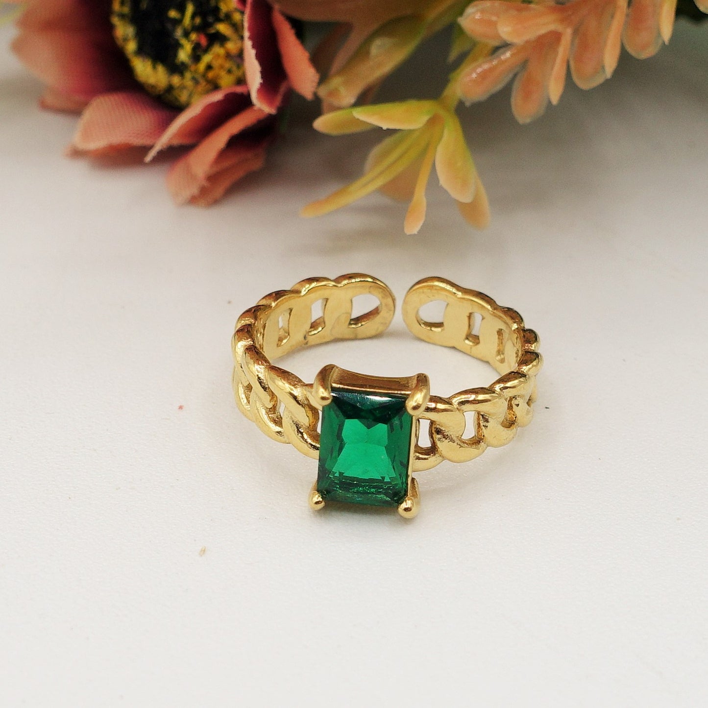 ESMERALDA ~ Anello regolabile in ACCIAIO INOSSIDABILE con pietra