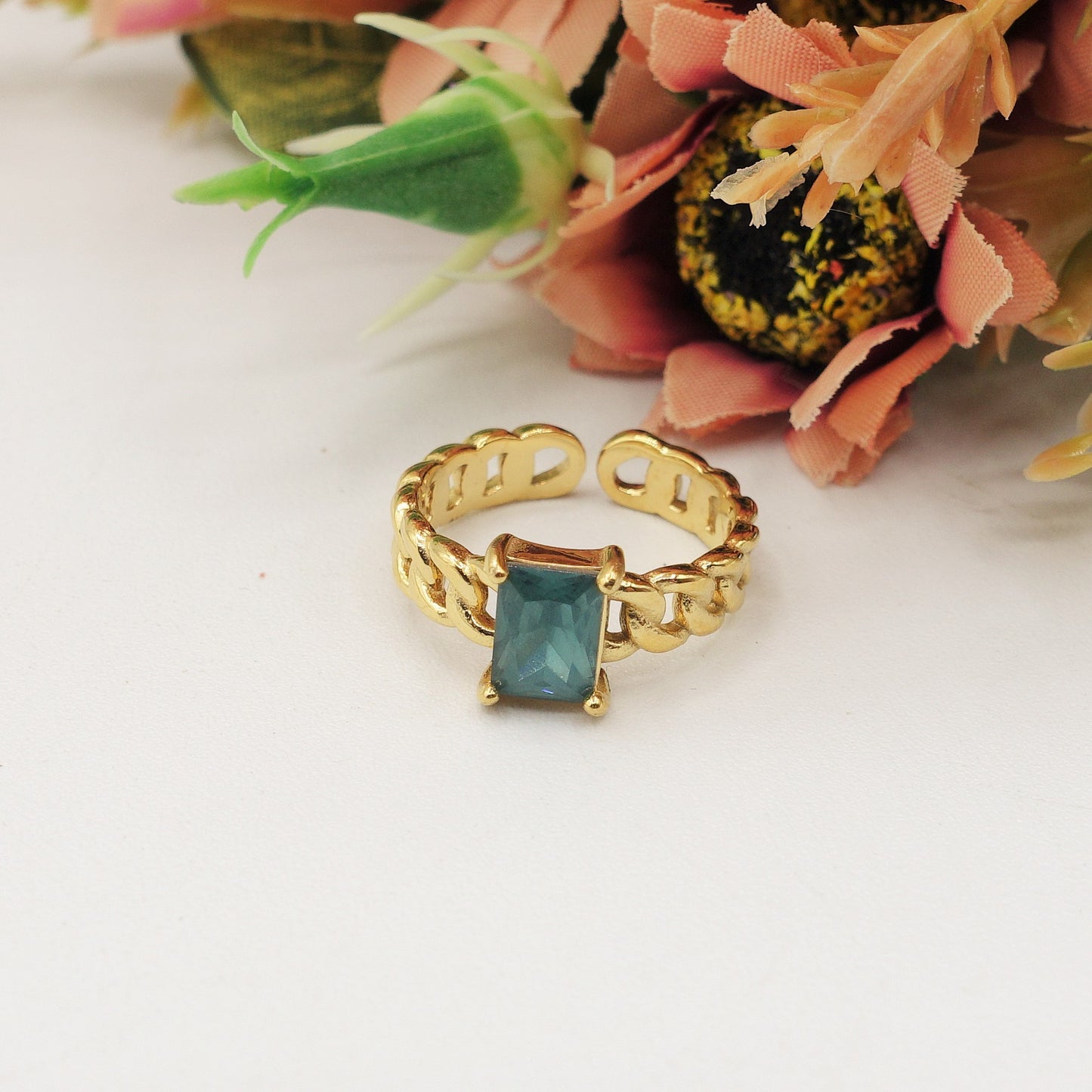 ESMERALDA ~ Anello regolabile in ACCIAIO INOSSIDABILE con pietra