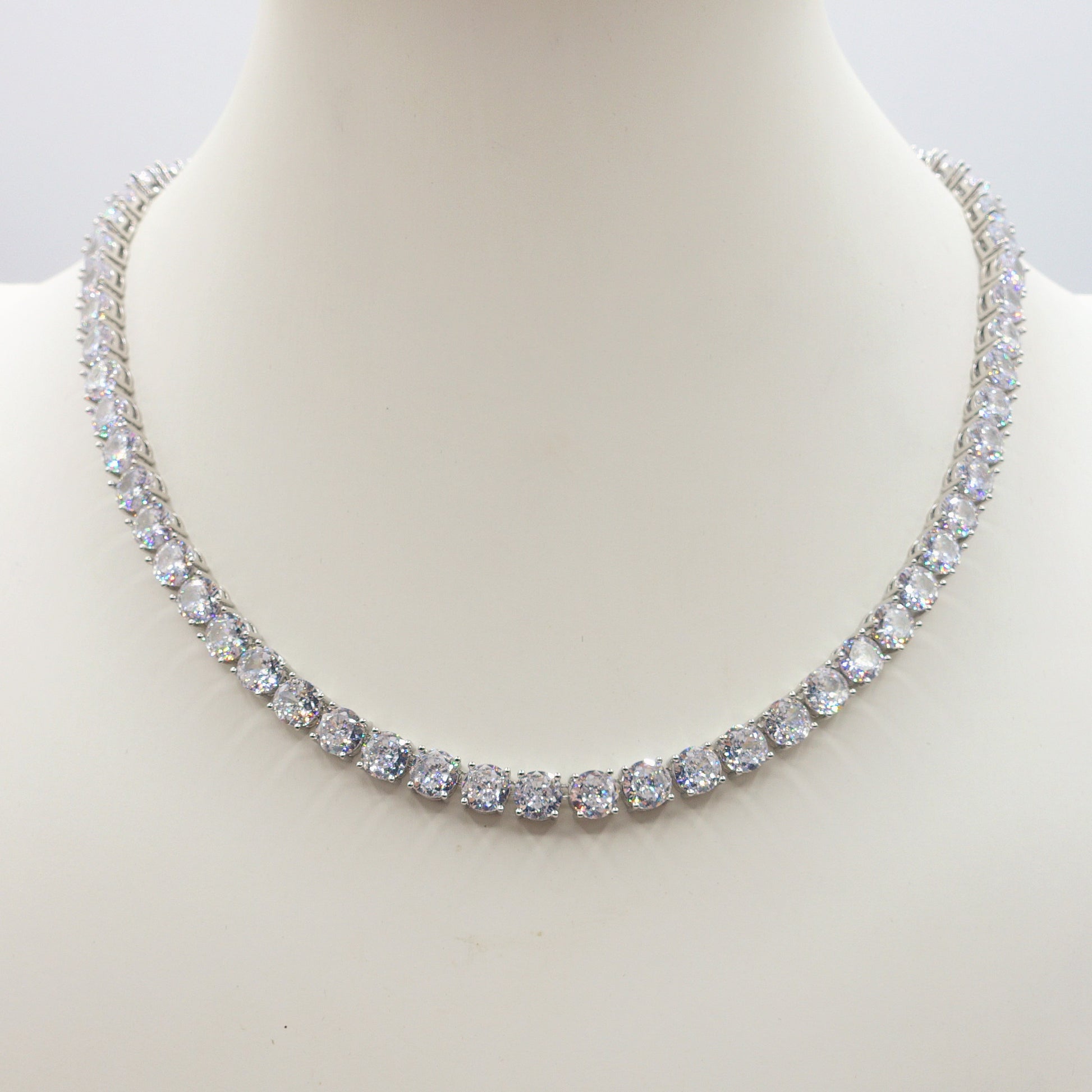 Tennis Necklace 18K White Gold Plated 5mm Round - Foto 3