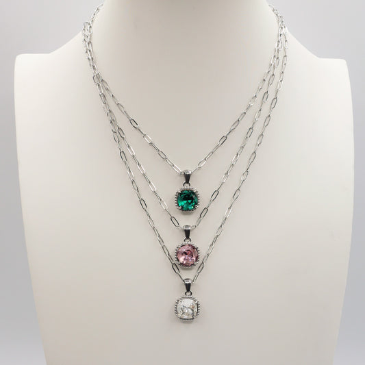 MILA - ACCIAIO INOSSIDABILE- collana con pendente pietra in cubic zirconia