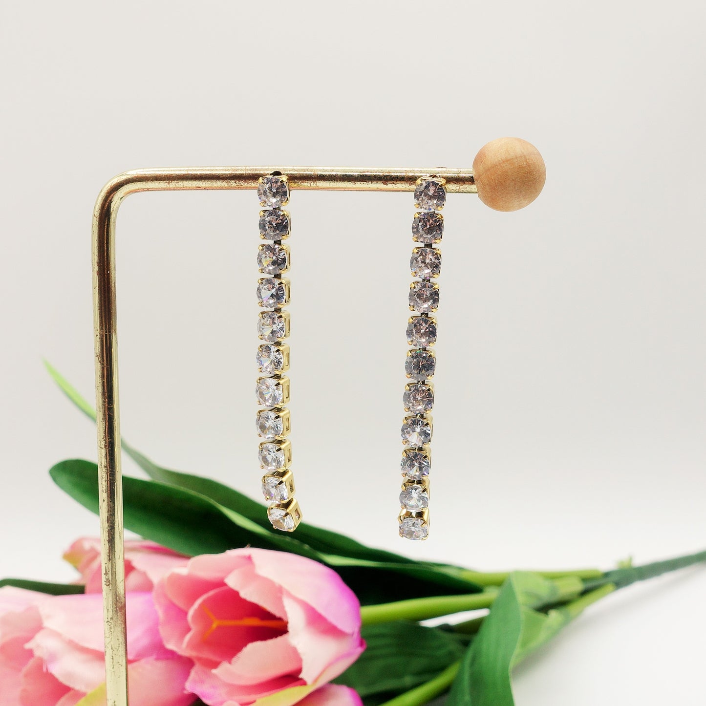 MELANIE - ACCIAIO INOSSIDABILE ~ Orecchini pendenti tennis con cubic zirconia