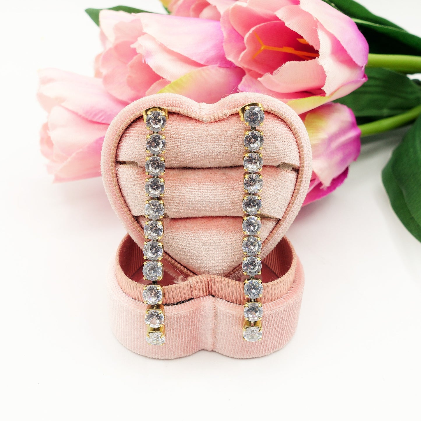 MELANIE - ACCIAIO INOSSIDABILE ~ Orecchini pendenti tennis con cubic zirconia