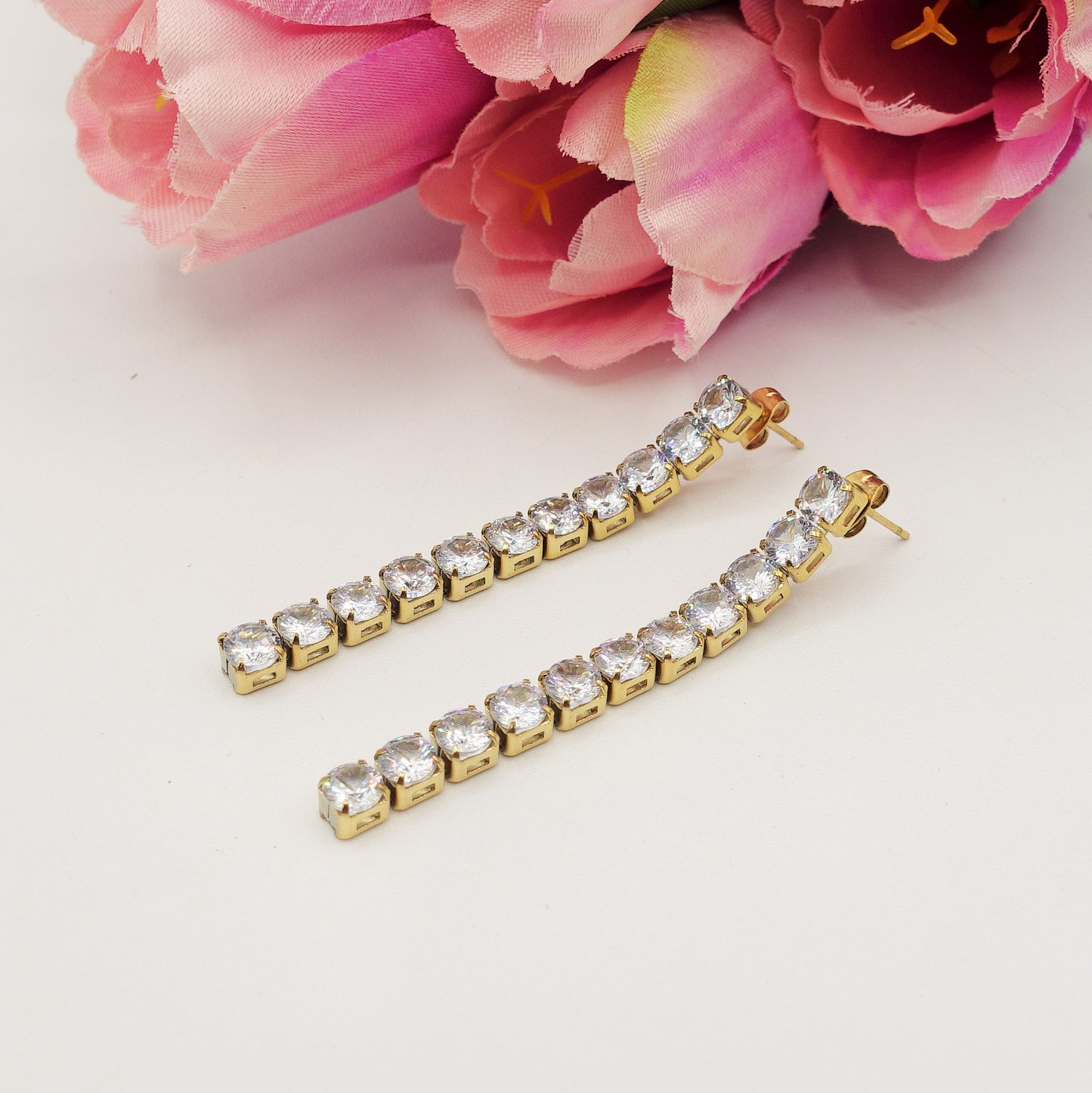 MELANIE - ACCIAIO INOSSIDABILE ~ Orecchini pendenti tennis con cubic zirconia