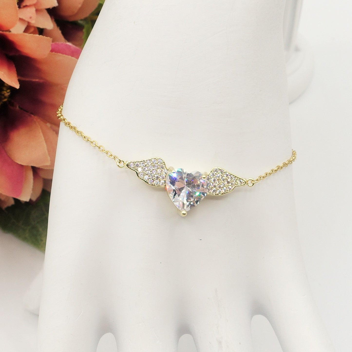 ANGEL CRYSTAL Bracciale - ACCIAIO INOSSIDABILE- Bracciale CUORE con ali in cubic zirconia