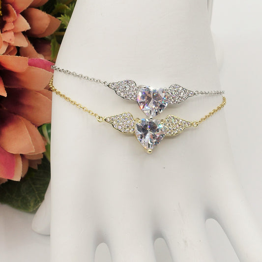 ANGEL CRYSTAL Bracciale - ACCIAIO INOSSIDABILE- Bracciale CUORE con ali in cubic zirconia