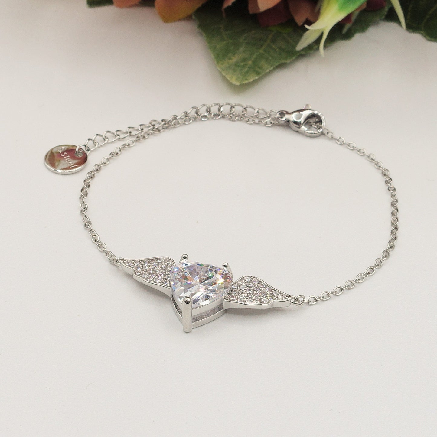 ANGEL CRYSTAL Bracciale - ACCIAIO INOSSIDABILE- Bracciale CUORE con ali in cubic zirconia